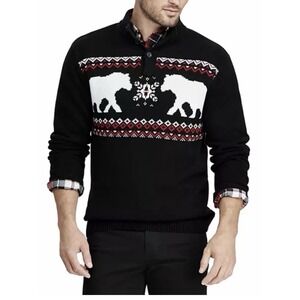 Chaps Sweater Men's Fair Isle Polar Bears Pullover Black Size Medium